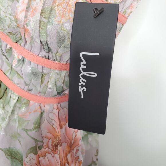 Lulus Dear to You Grey Floral Print Backless Lace Up Midi Dress Pink Size Small - Picture 6 of 14